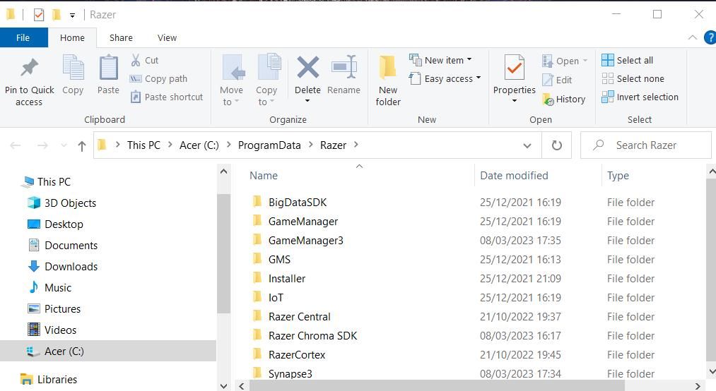 Папка ProgramData > Razer