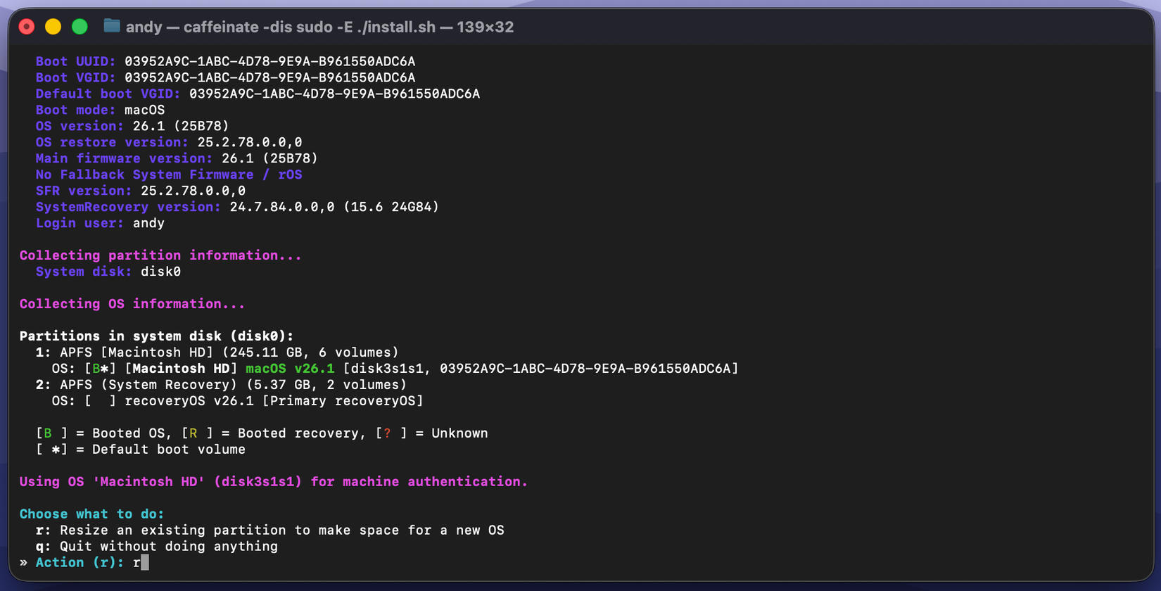 Partition a drive in Terminal.