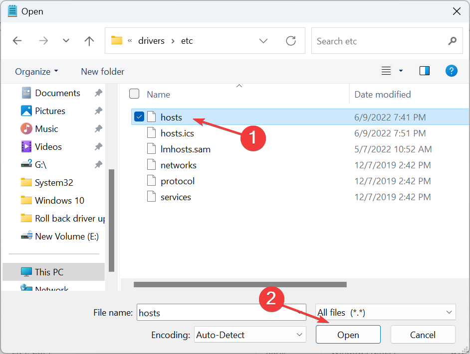 Открытие файла hosts