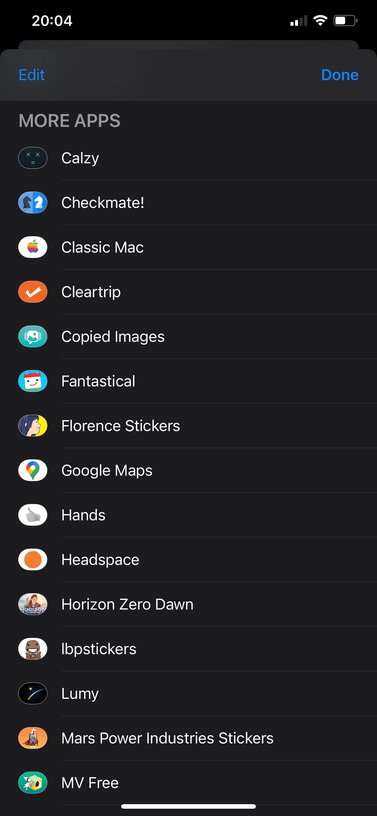 Нажмите Изменить, чтобы удалить наклейки iMessage.