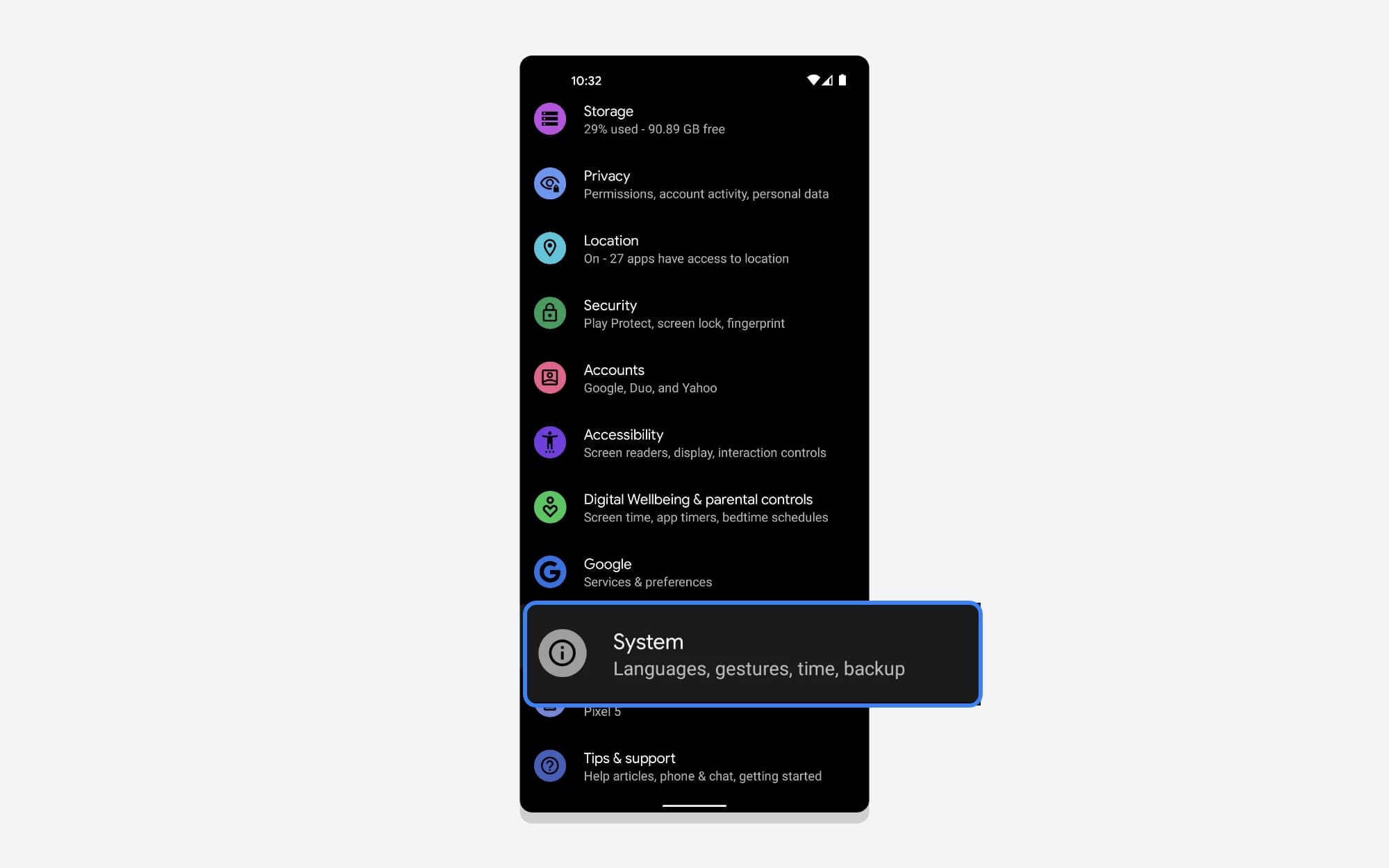 google pixel phone system settings