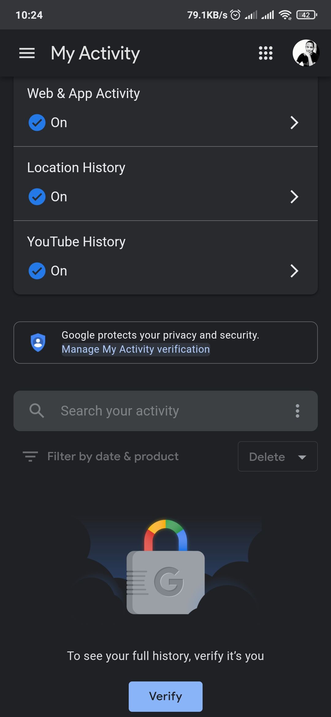 история поиска Google защищена паролем