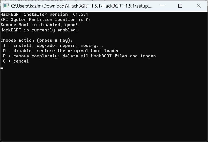 подтверждение успешной установки HackBGRT