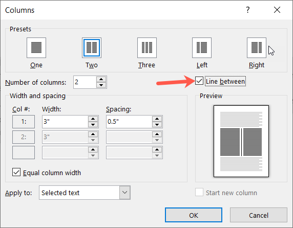 Выбрать линию между колонками