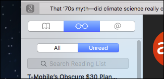 Кнопки All и Unread в Reading List на Mac