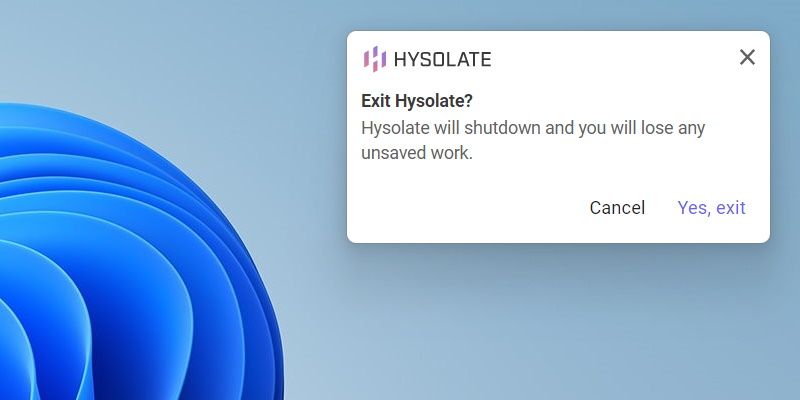 Пример уведомления приложения о выходе из среды безопасности