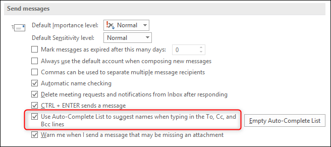 Снимок опции автозаполнения: флажок отключен
