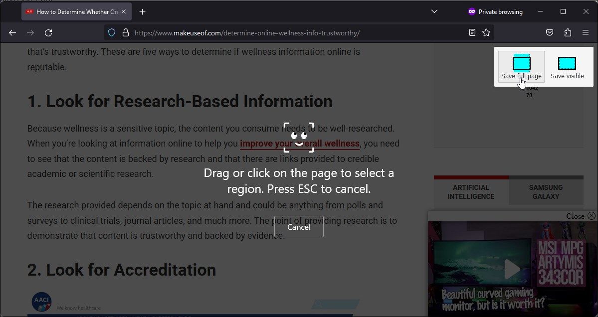 Сохранение полного скриншота в Firefox