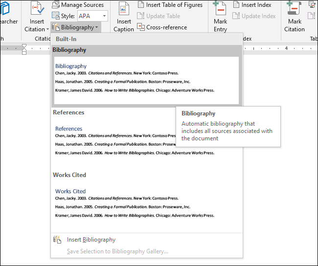 Диалог выбора шаблона библиографии с несколькими стилями