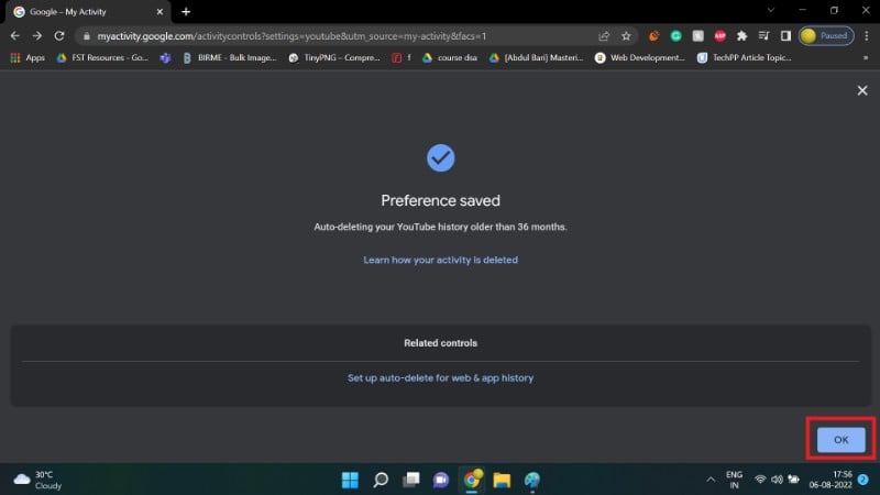 Minha Atividade: diálogo OK para completar configuração
