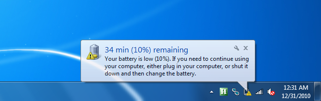 Настройка действий при низком заряде в Windows 7