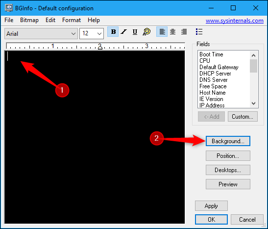 Окно настроек фона в BgInfo
