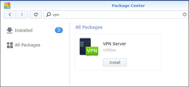 Установка VPN Server из Центра пакетов Synology.