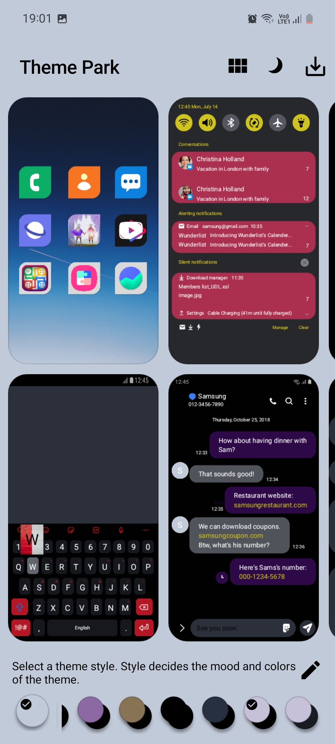 Другой пример темы с изменёнными иконками и цветами