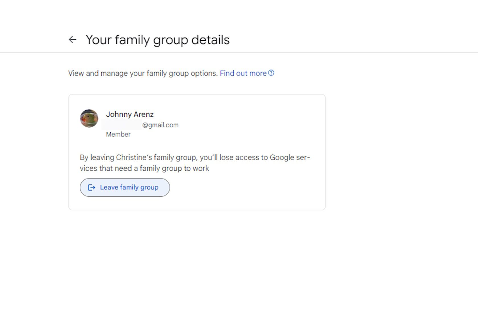 Пользователь покидает семейную группу YouTube