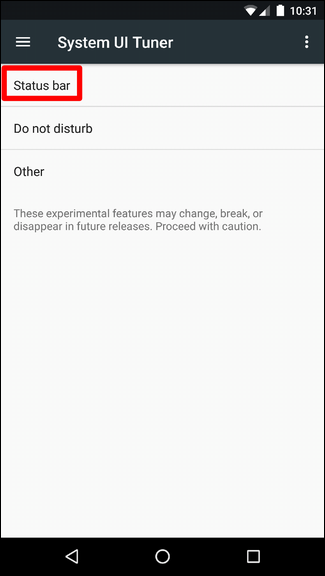 Настройки System UI Tuner: список значков строки состояния с тумблерами