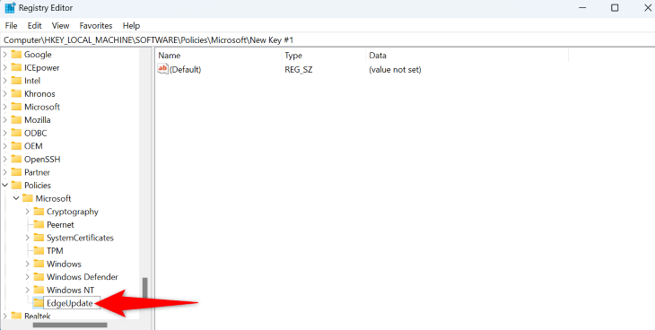 Создайте ключ EdgeUpdate в реестре