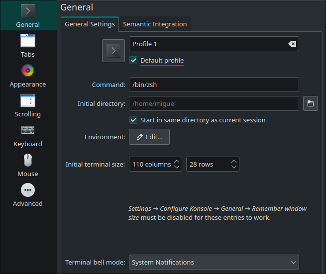Скриншот списка профилей Konsole