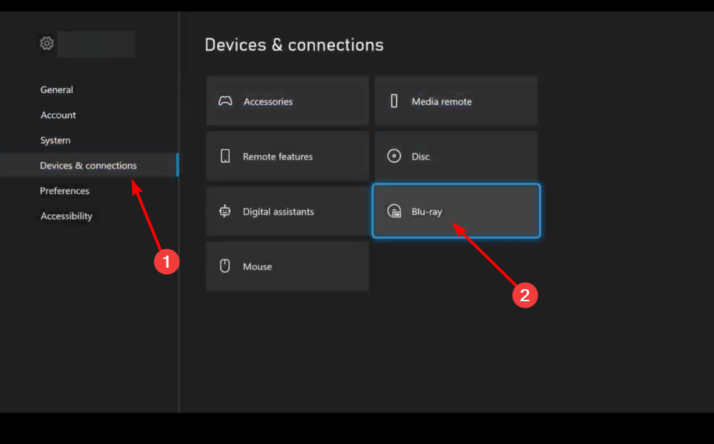 Раздел Blu-ray в настройках Xbox