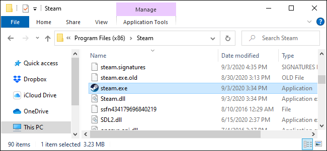 Файл steam.exe в Проводнике Windows