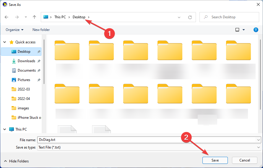 Выбор папки для сохранения файла dxdiag