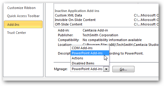 Управление надстройками PowerPoint