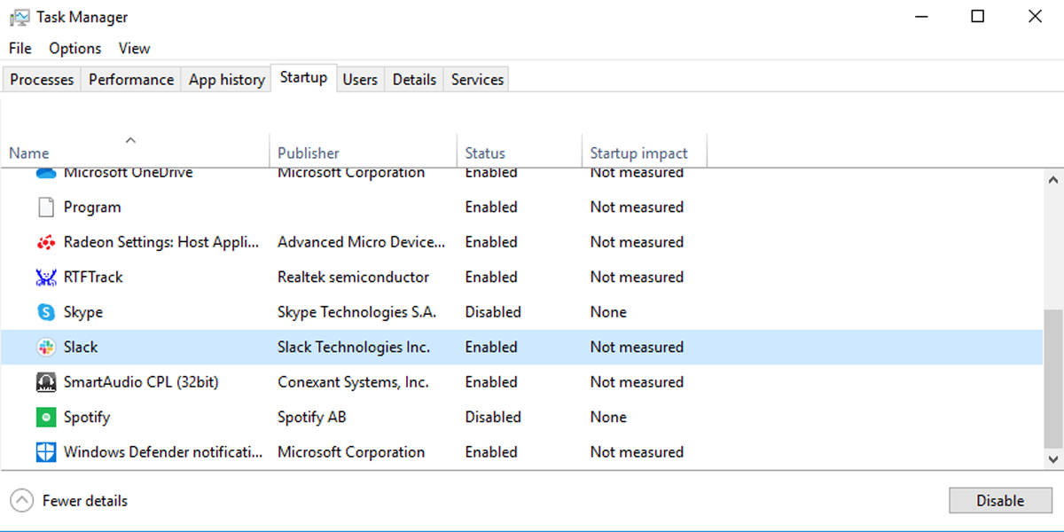 Окно диспетчера задач в Windows 10
