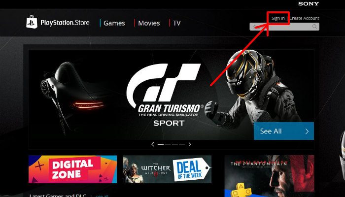 Pagina web del PlayStation Store su desktop