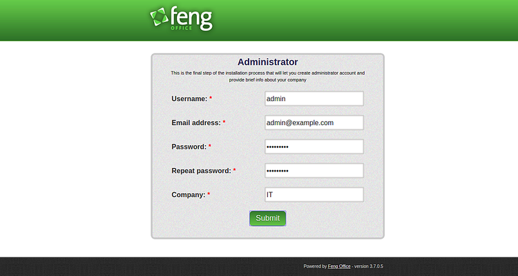 Дашборд Feng Office после установки