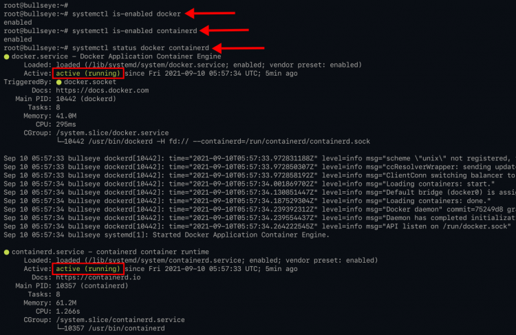 Проверка статуса сервисов Docker и Containerd
