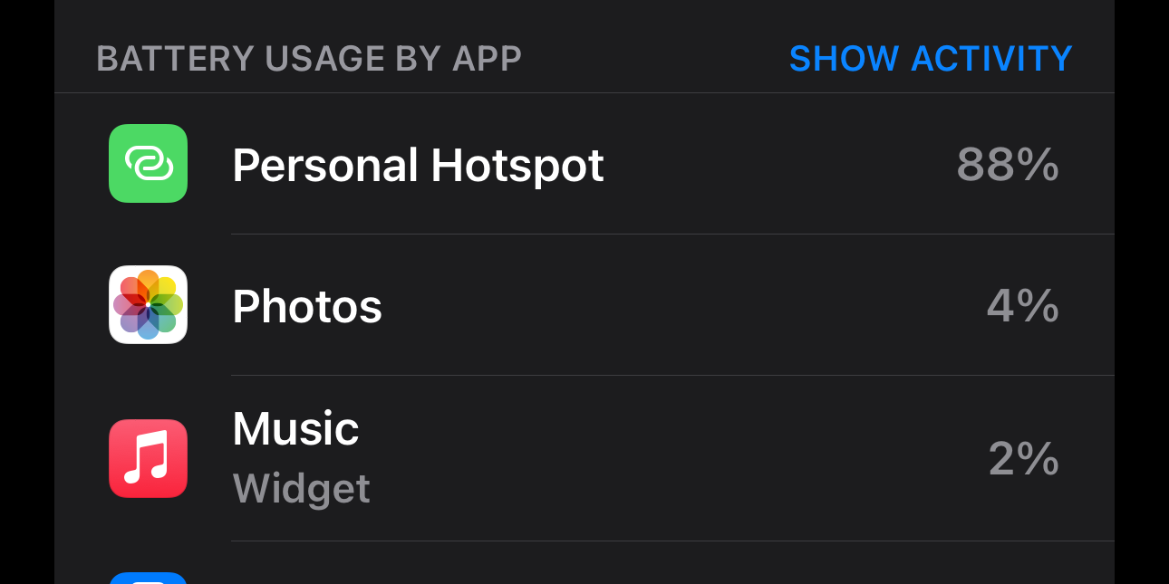 Показывается процент расхода батареи для приложений в настройках Аккумулятор.
