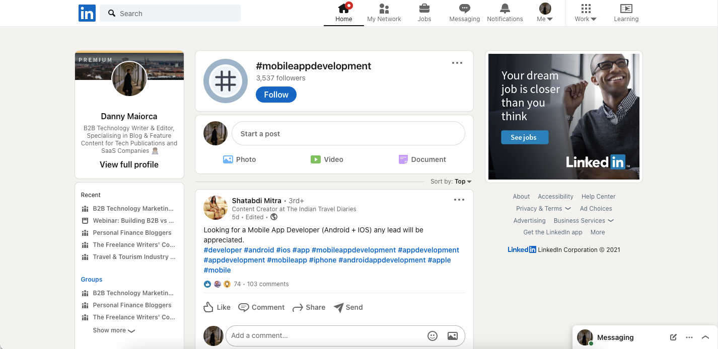 Подписка на хэштег на LinkedIn
