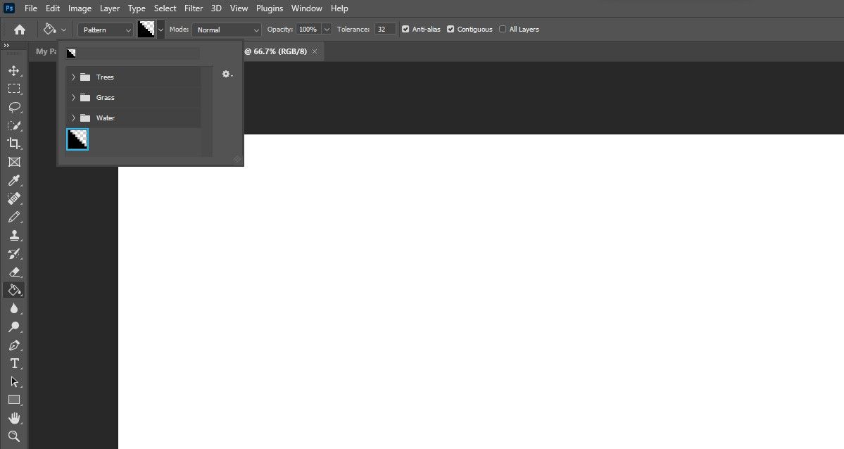 Выбор узора для Заливки в Photoshop