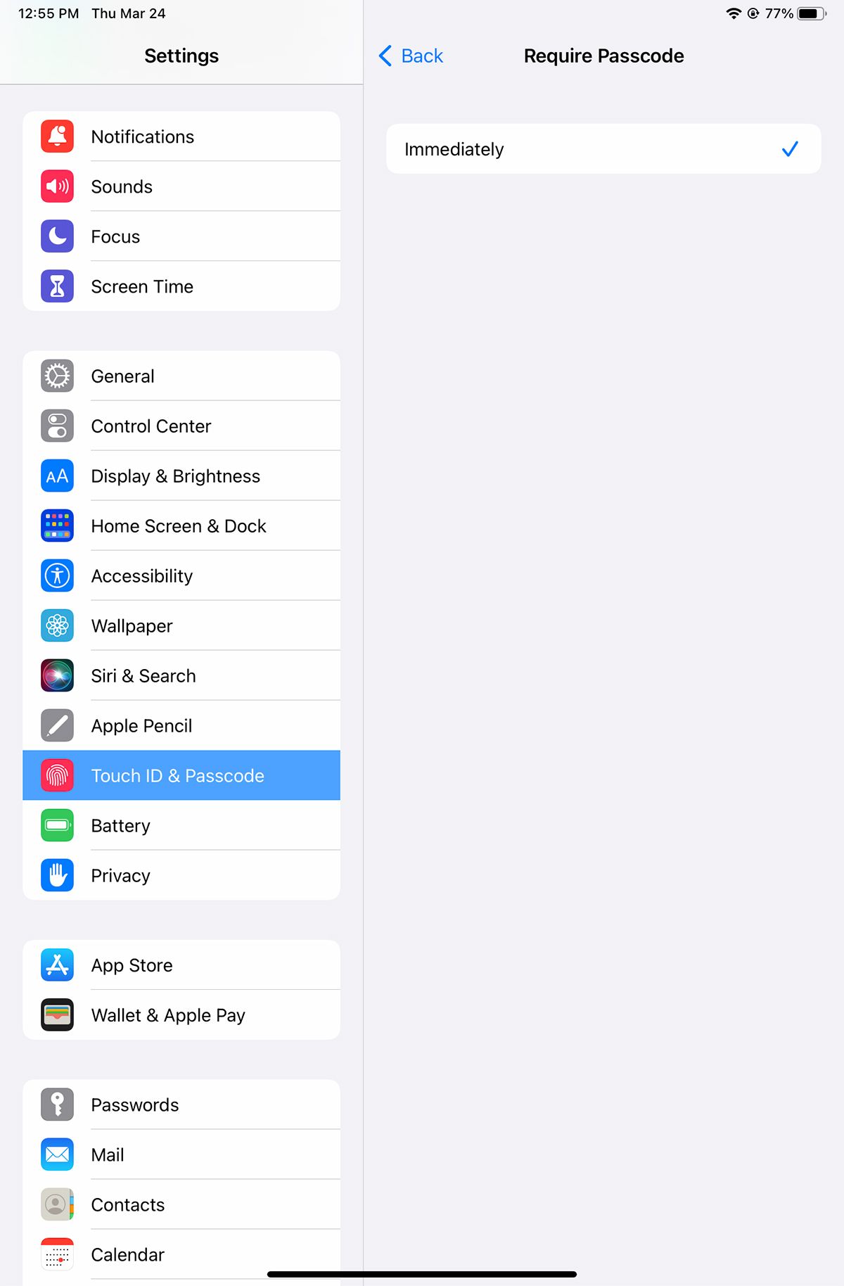 Требование ввода кода на Touch ID