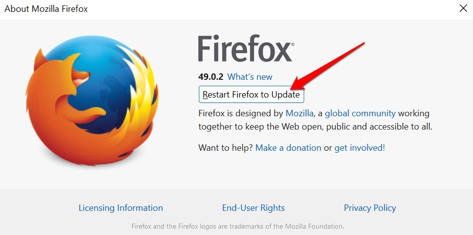 Перезапустить Firefox для обновления