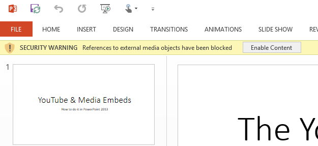 Предупреждение безопасности при вставке внешнего мультимедиа в PowerPoint