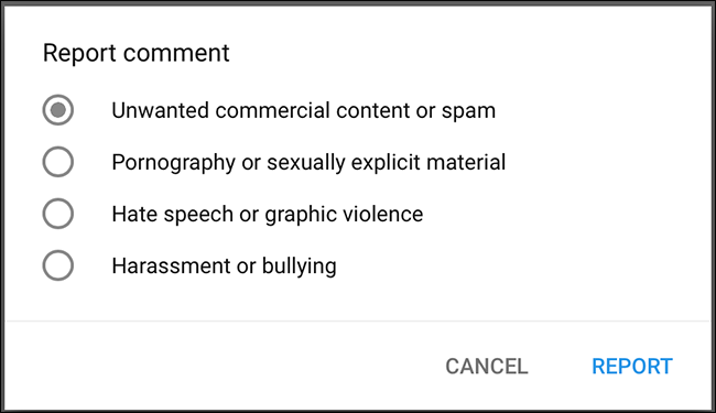 Выбор причины жалобы на комментарий