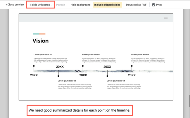 Выбор 1 слайда с заметками в Google Slides