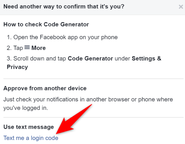 Выбор опции «Отправить код по SMS»