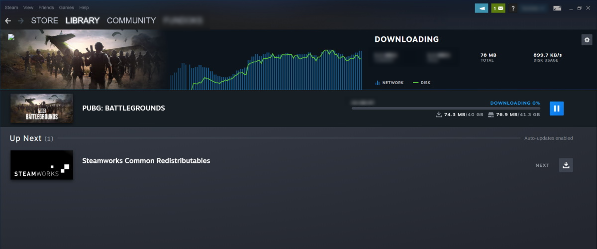Страница загрузок Steam с загрузкой PUBG