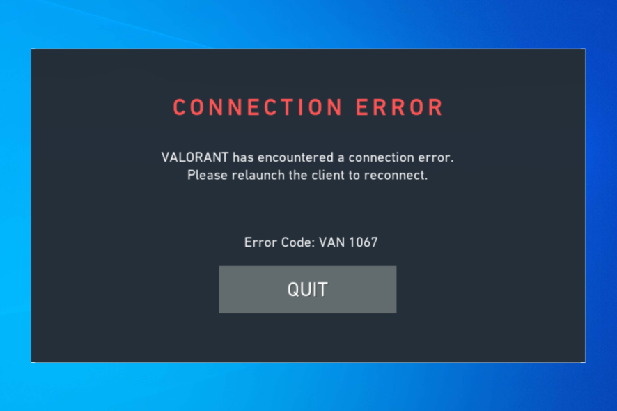 Исправить VAN 1067 в Windows 10
