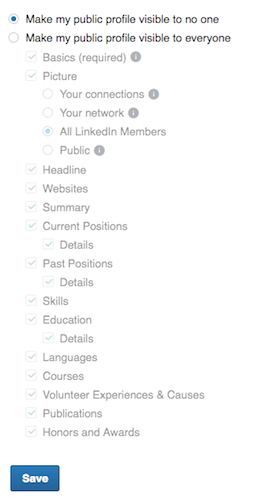 Видимость публичного профиля в LinkedIn