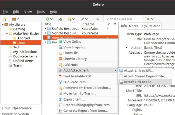 Добавление вложений в запись Zotero
