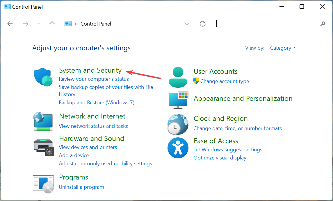 Раздел Система и безопасность в Панели управления