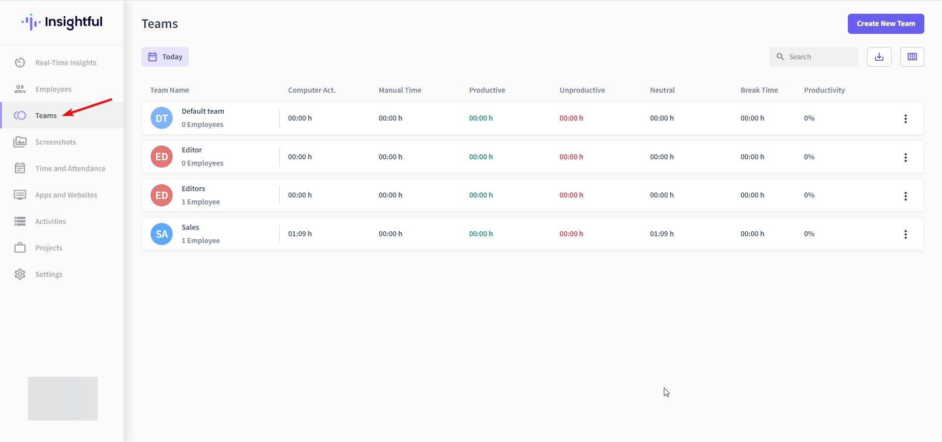 Создание команд и распределение задач внутри Insightful