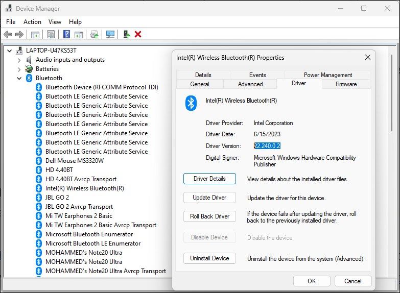 device manager driver version detials