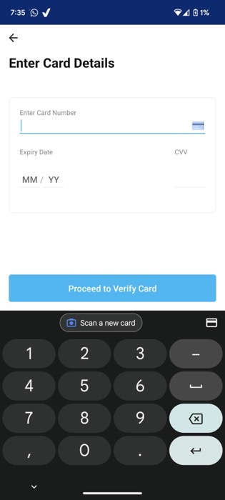 Форма ввода данных карты в Paytm