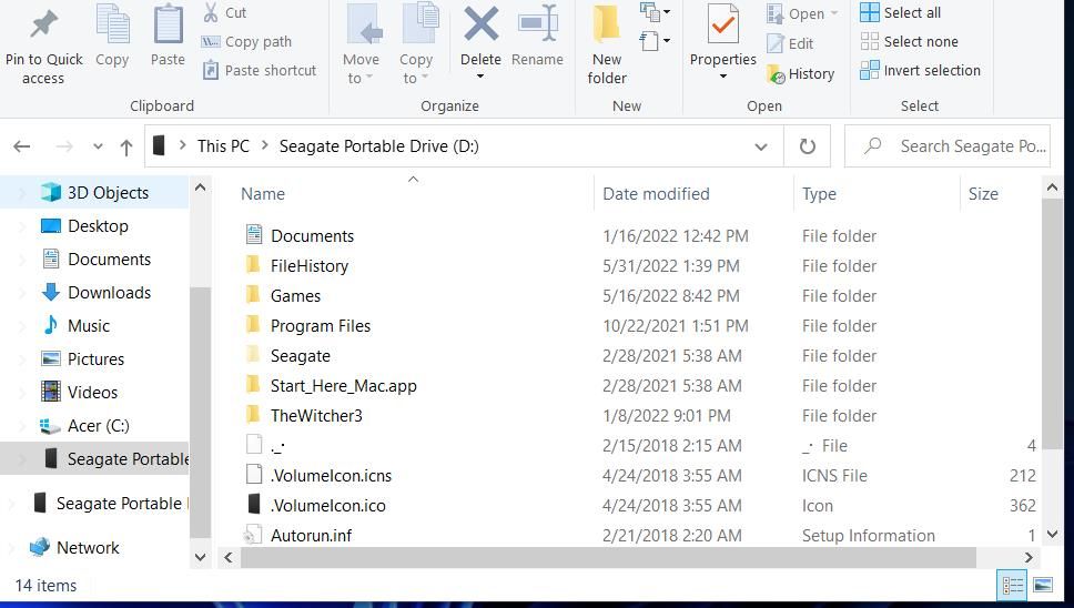 Папка Истории файлов на диске резервной копии