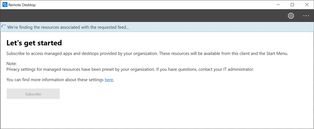 Скриншот клиента Windows Remote Desktop с кнопкой Subscribe