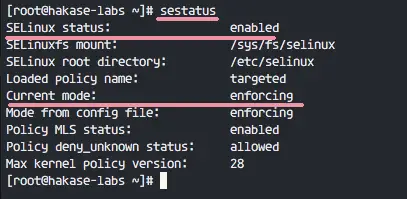 Vérification de l'état de SELinux sur CentOS 7